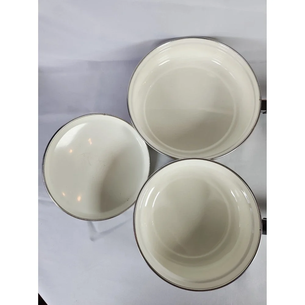 VTG Sheffield Strawberries n Cream Enamel Skillets Fry Pan Set 8